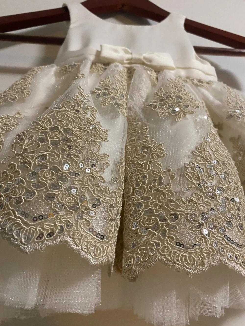 American Princess White/Gold Embellished Formal Dress- 12 Months